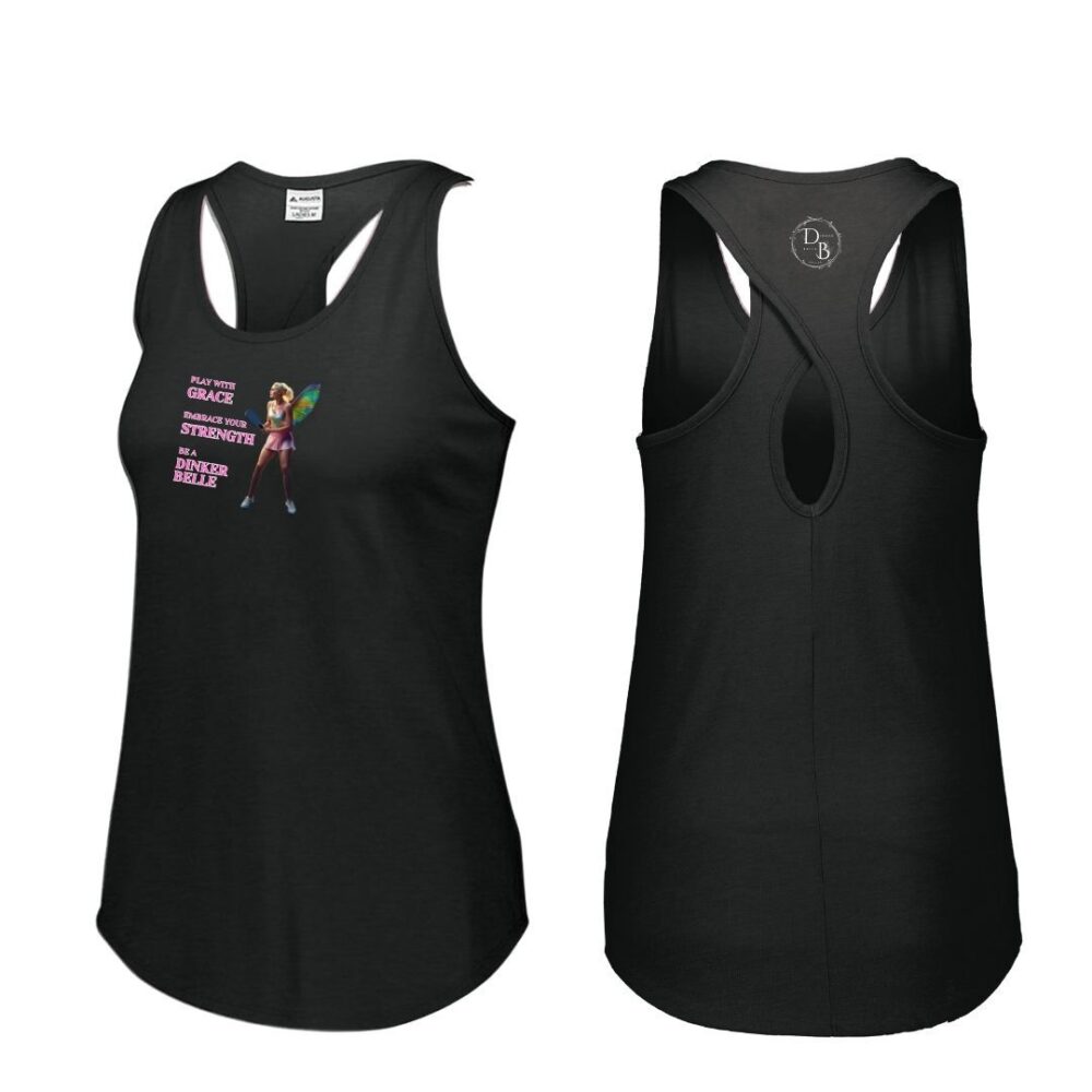 Black tank top with motivational fairy design.