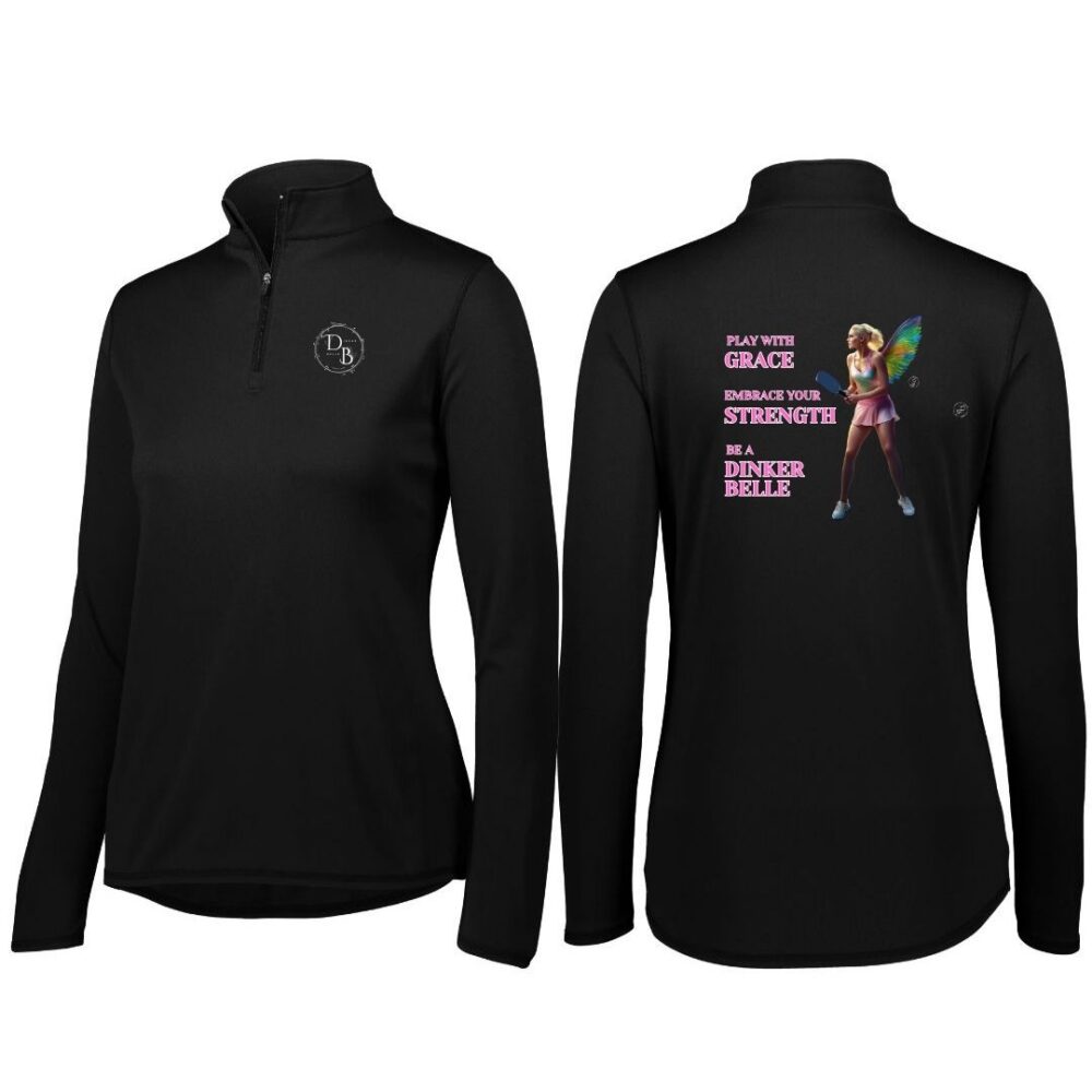 Black pullover with athlete and motivational text design.