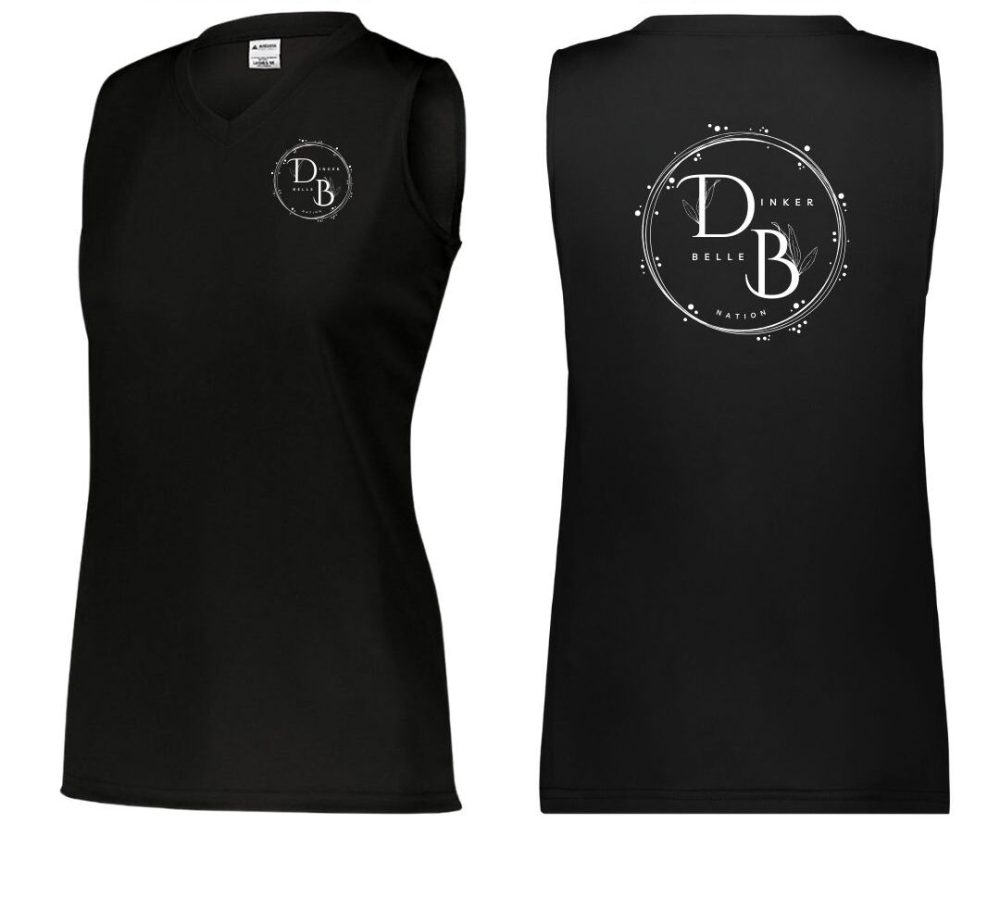 Black sleeveless shirt with white logo design