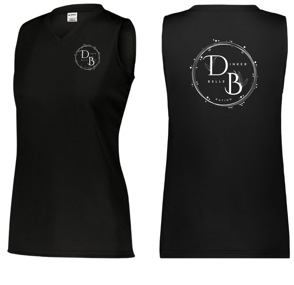 Black sleeveless shirt with white logo design