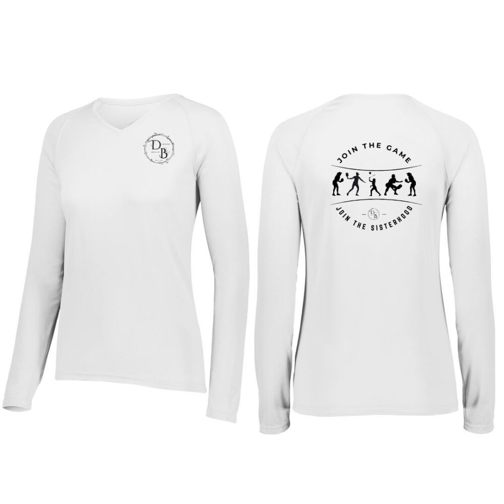 White long-sleeve shirt with printed design