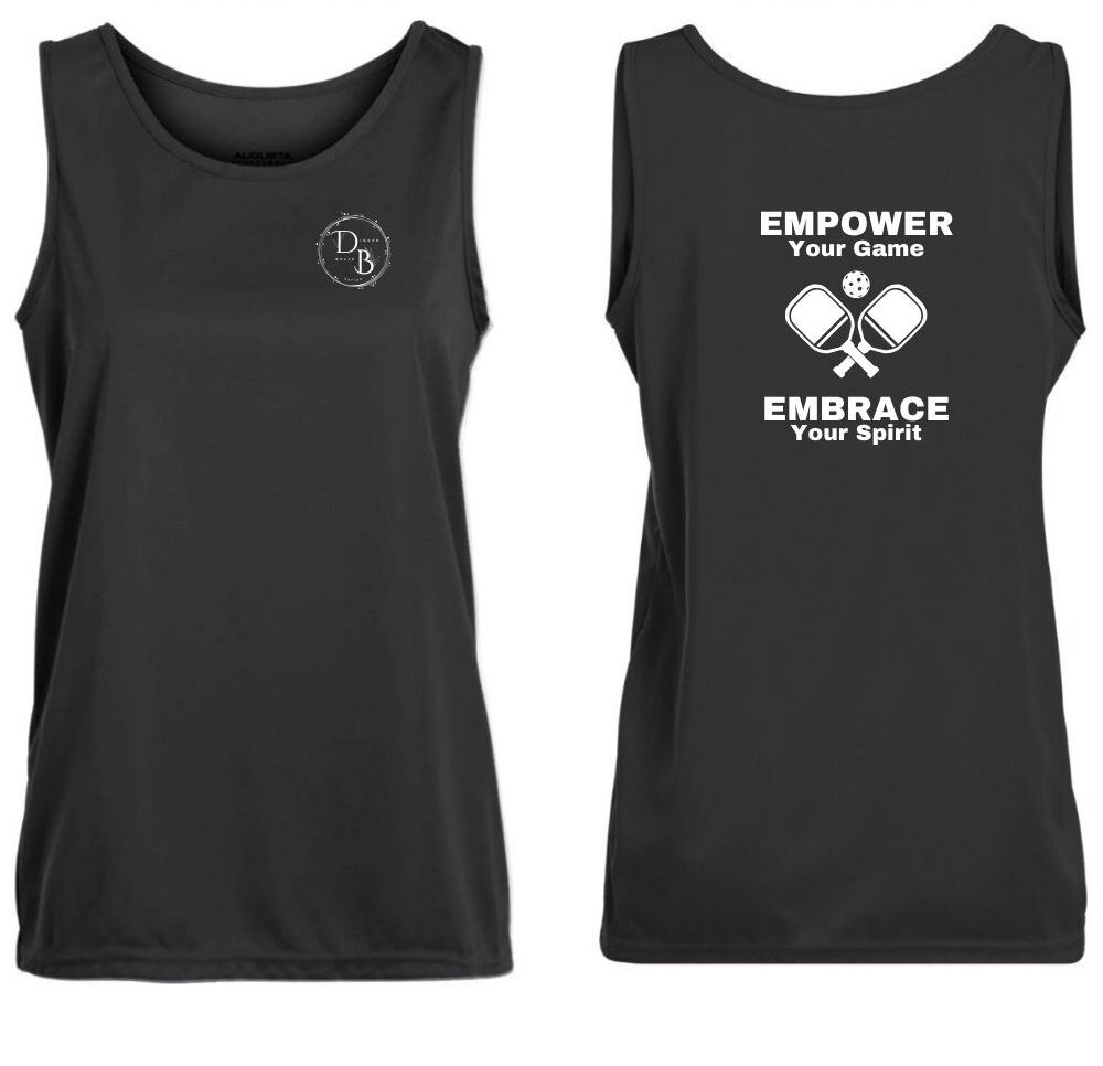 Black tank top with motivational text design.