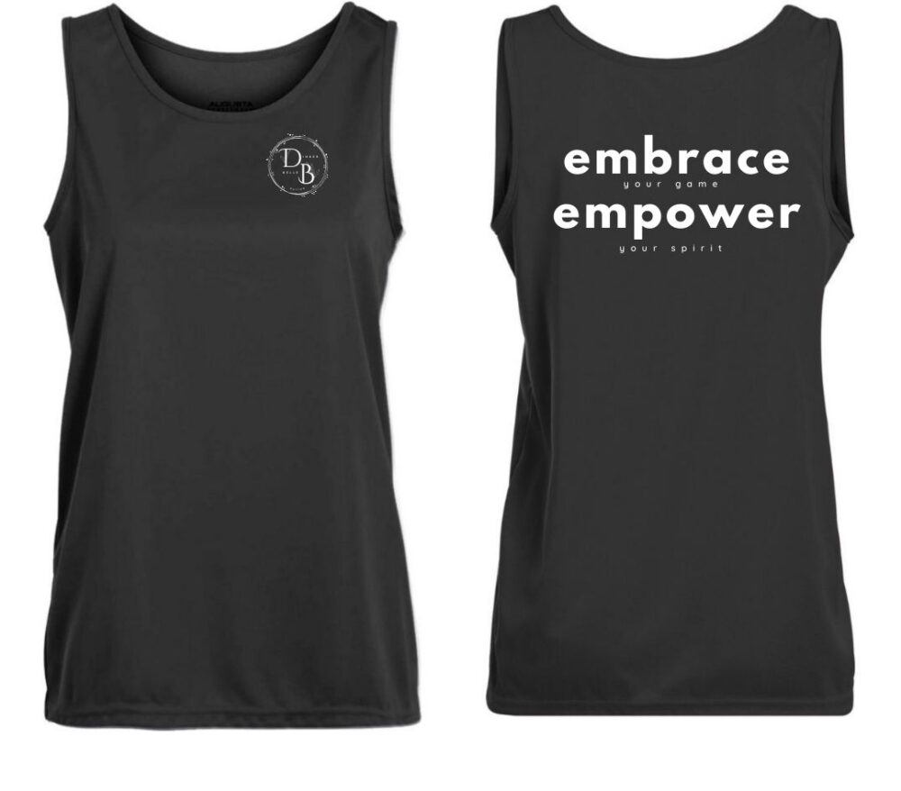 Black tank top with motivating quotes.