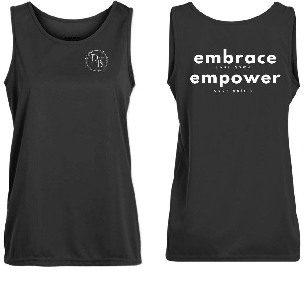 Black tank top with motivating quotes.