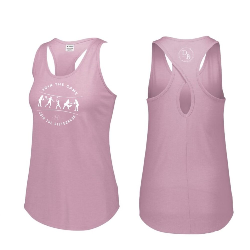 Pink tank top, join the sisterhood design, front and back.