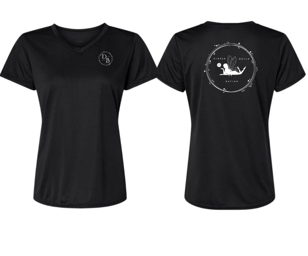 Black shirt with front and back designs.