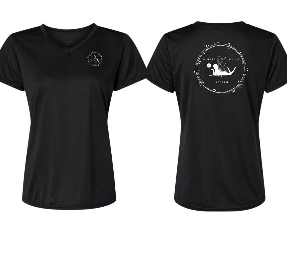 Black shirt with front and back designs.