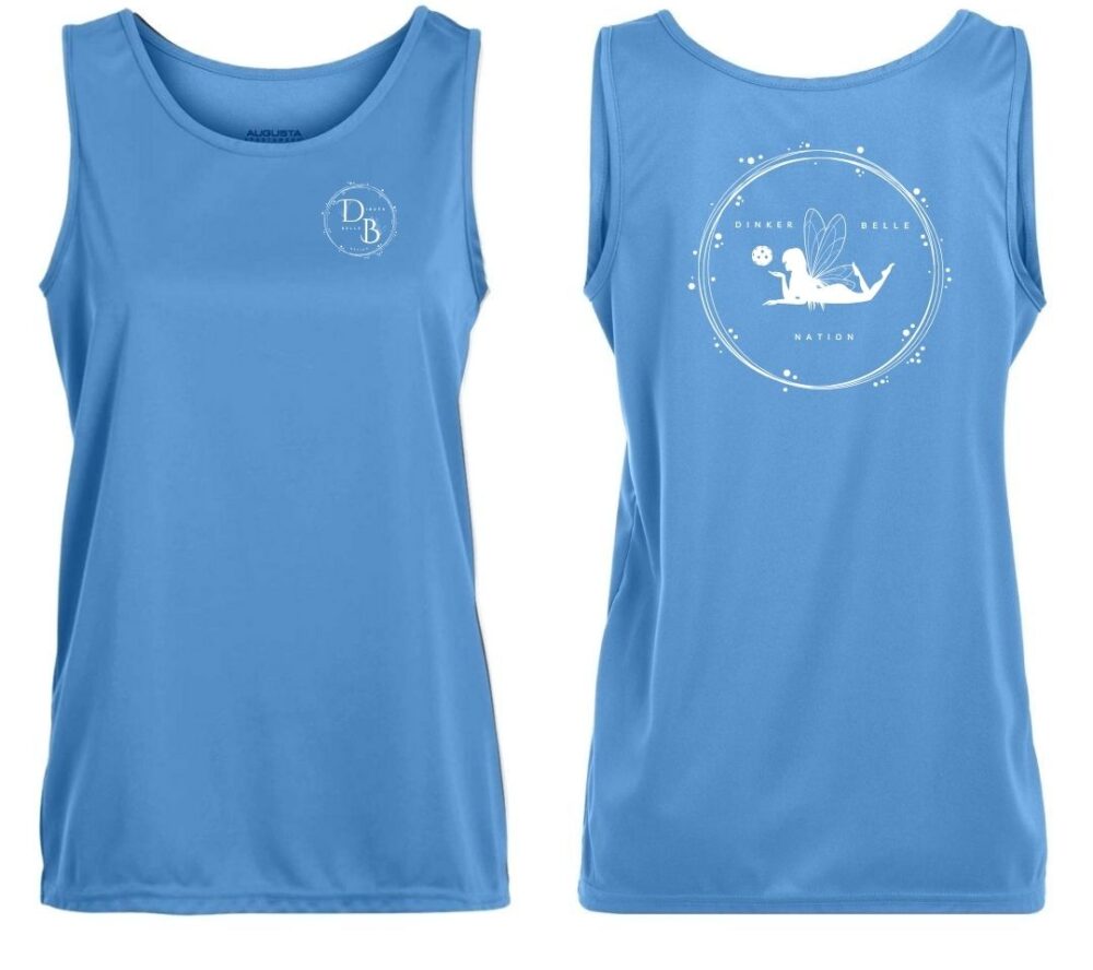 Blue tank top with front and back designs