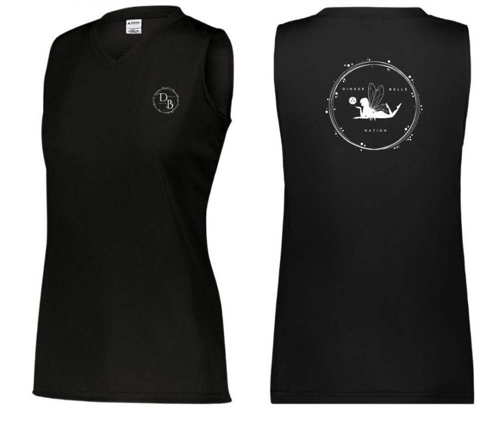 Black sleeveless shirt with front and back designs.