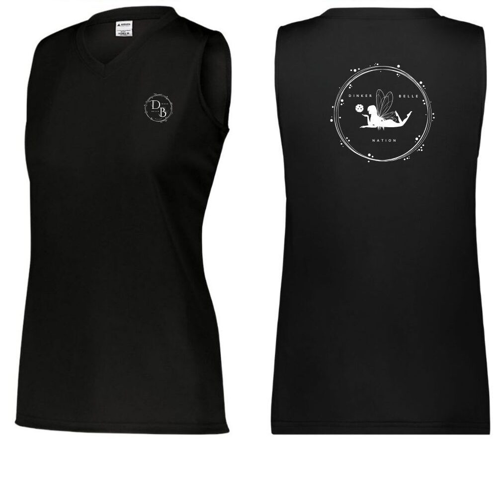 Black sleeveless shirt with front and back designs.