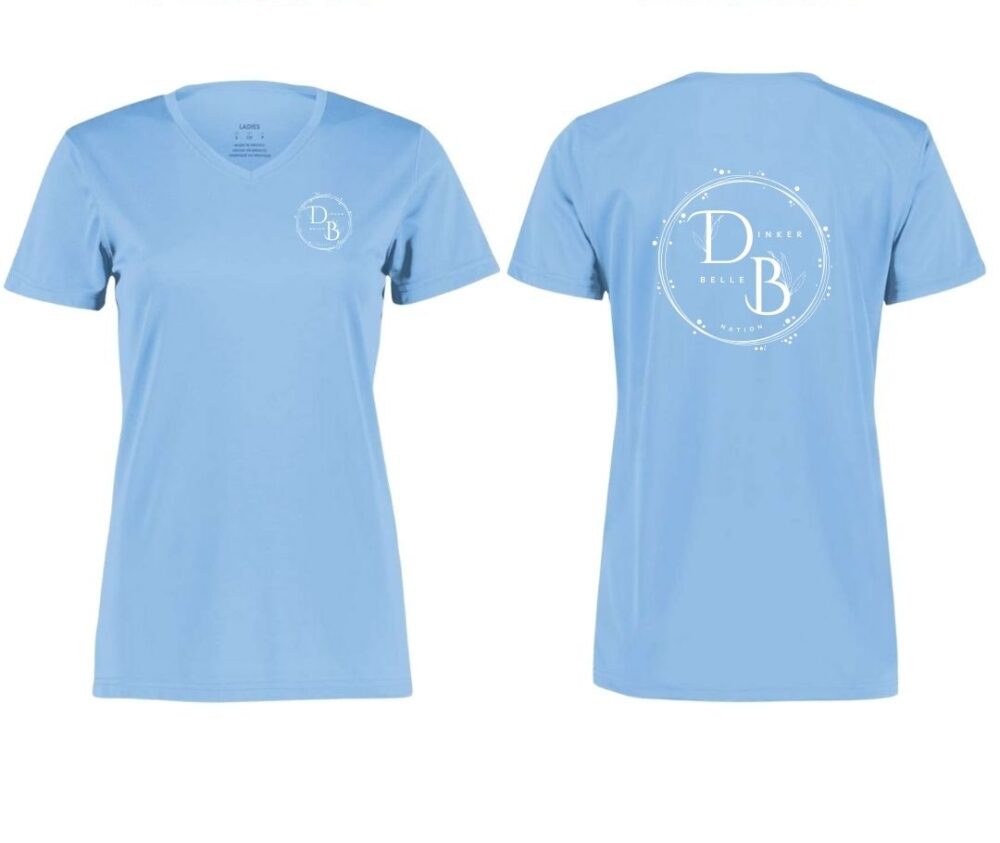 Blue T-shirt, front and back with logo.