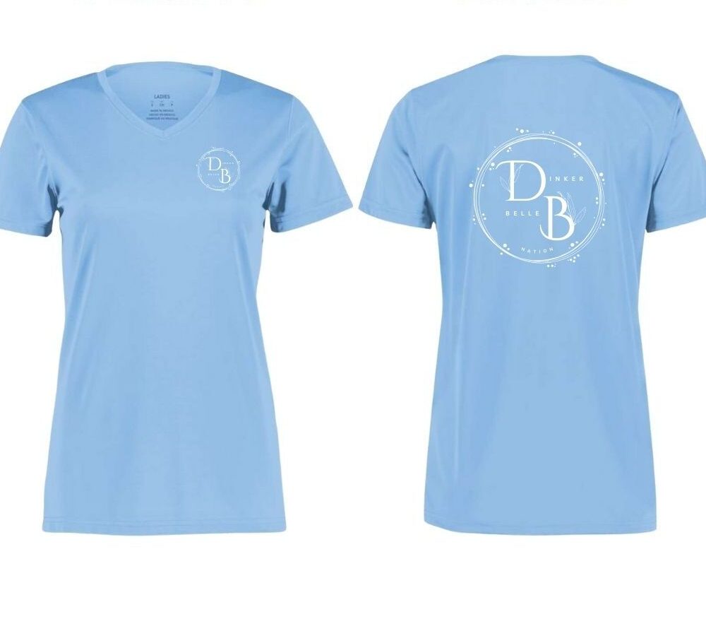 Blue T-shirt, front and back with logo.