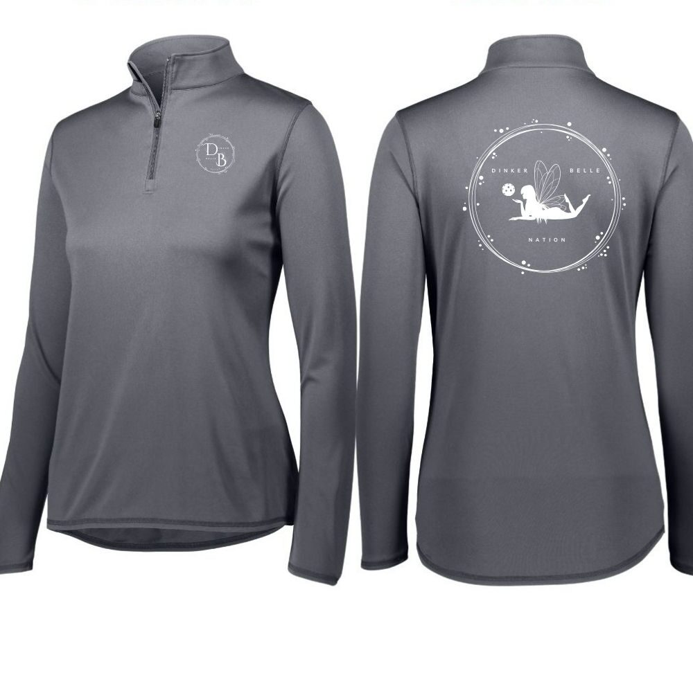 Gray women's zip-up shirt front and back view.