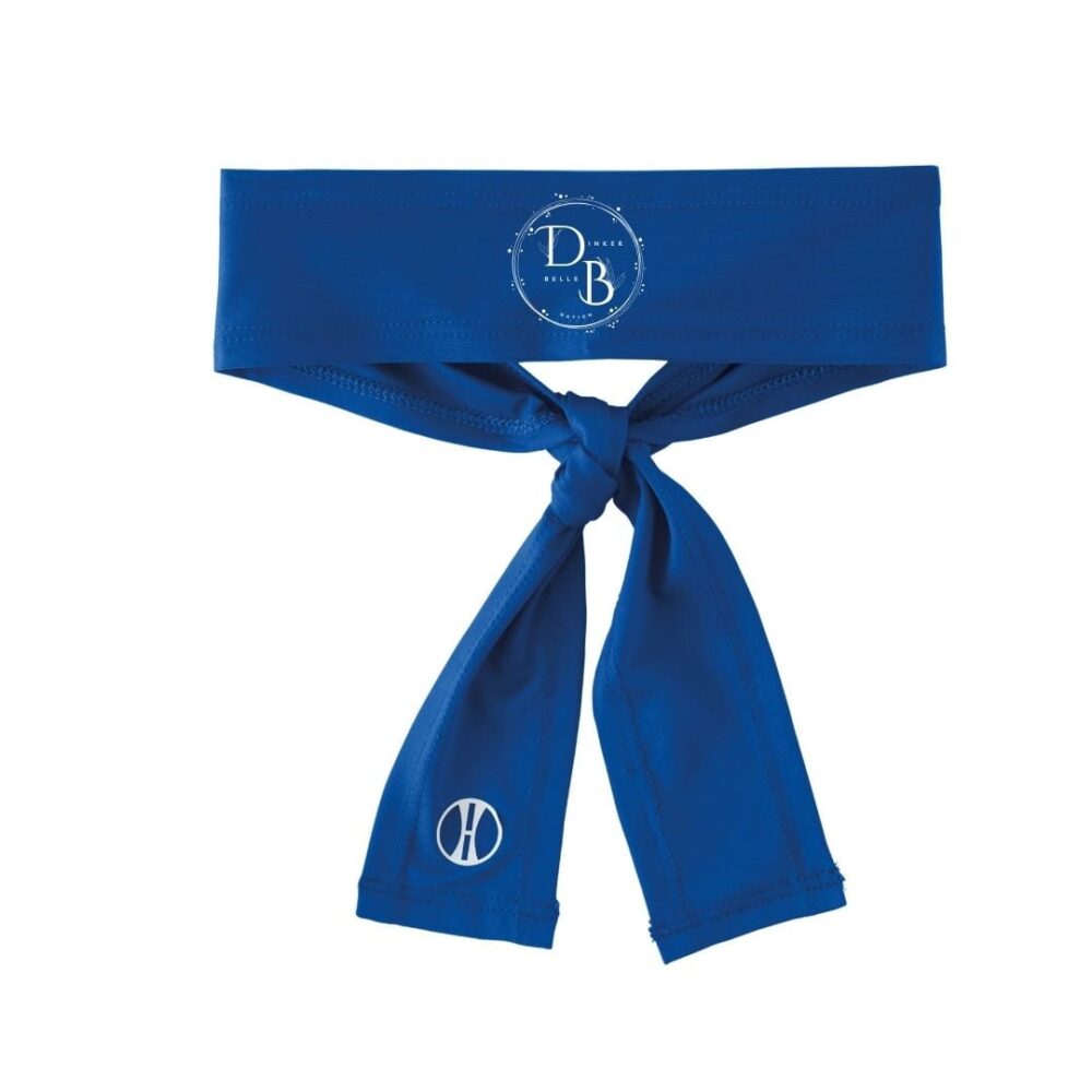 Blue headband with knot and white logo