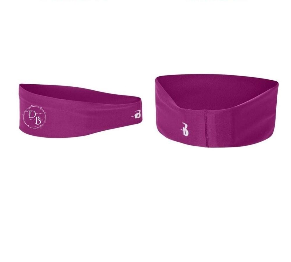 Purple workout headband, front and back view.