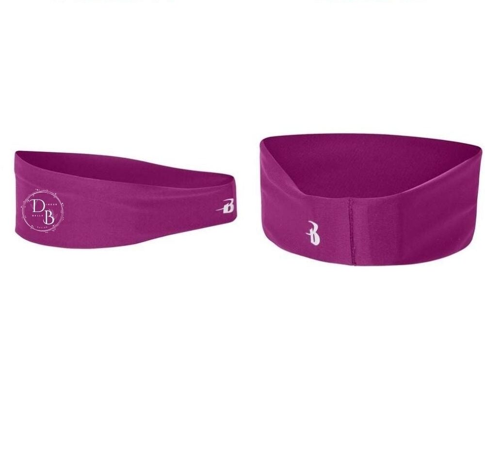 Purple workout headband, front and back view.