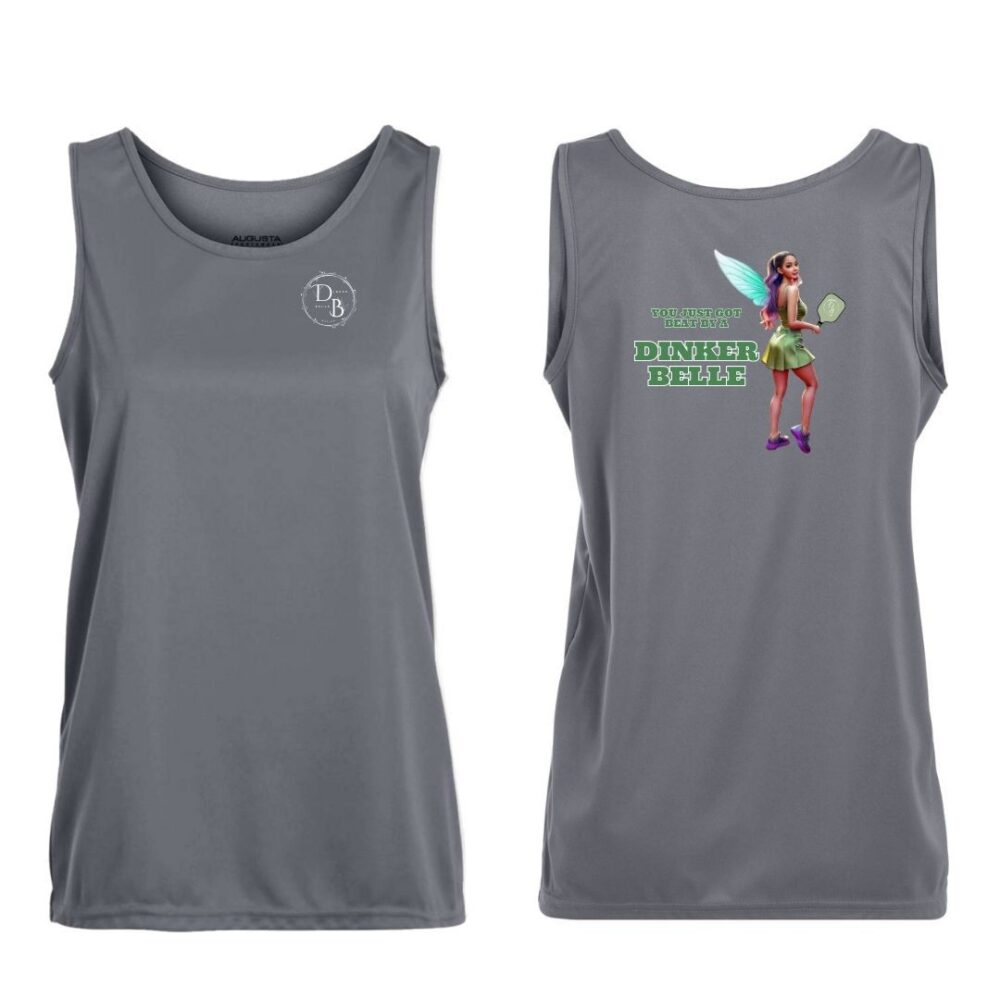 Gray tank tops with fairy design and text.