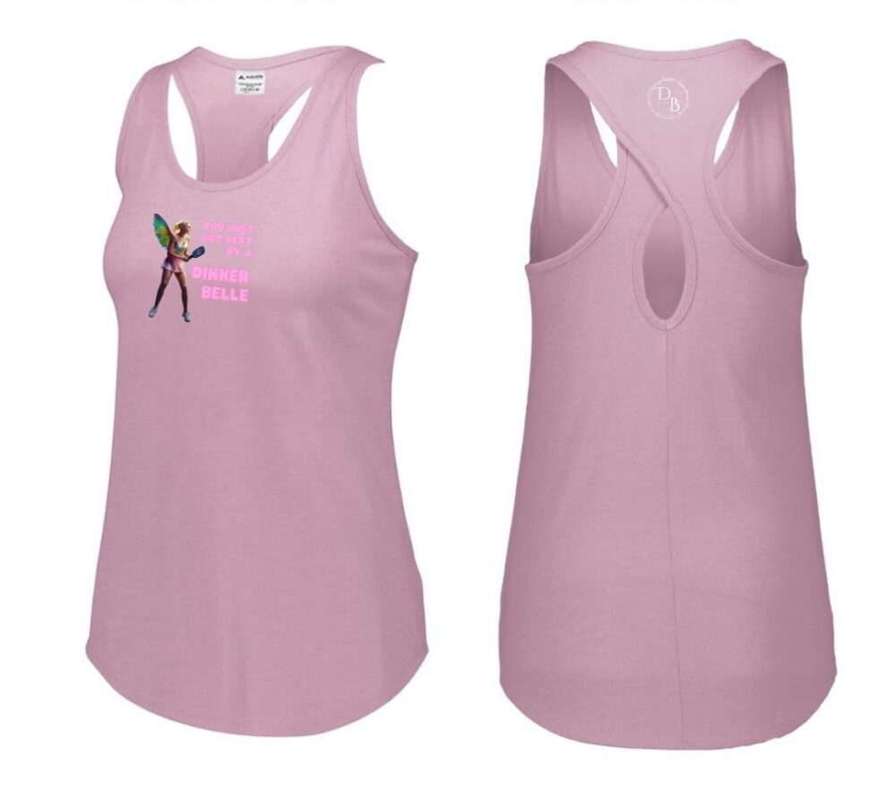 Pink tank top with graphic print, front and back