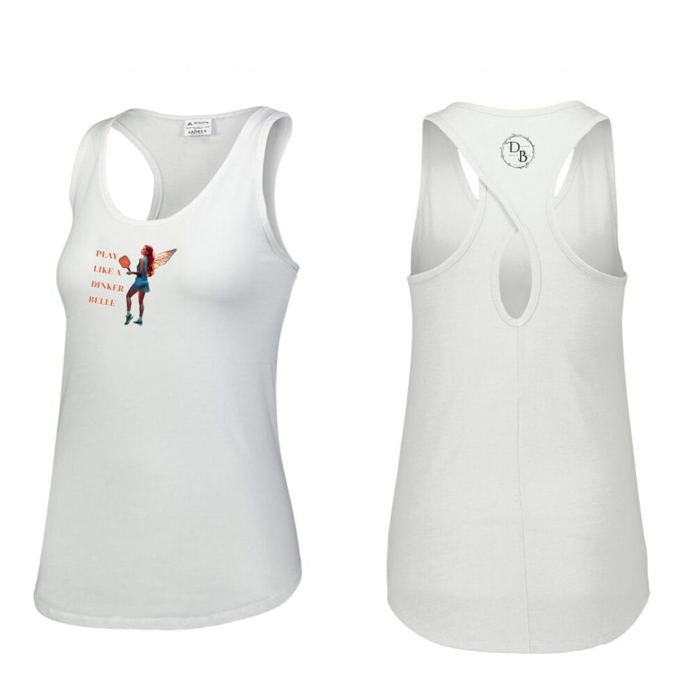 White tank top with basketball fairy design.