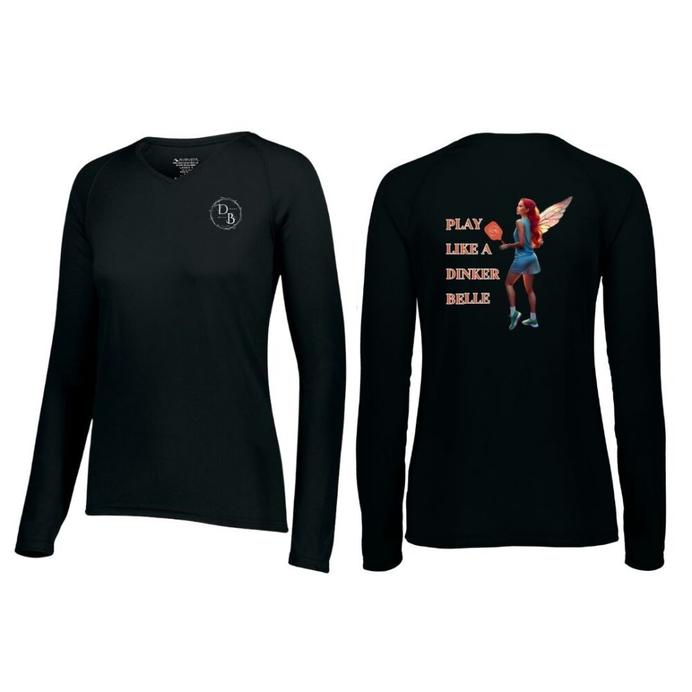 Black long-sleeve tee with fairy graphic and text.