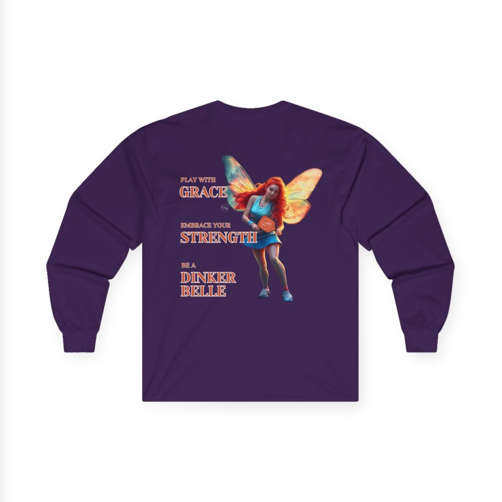 Purple shirt with fairy graphic and motivational text.