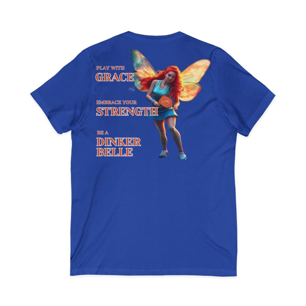 Blue t-shirt with winged athlete design.