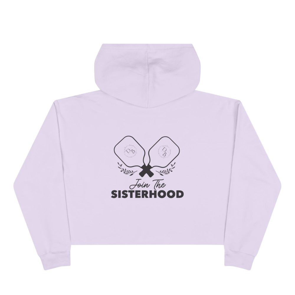 Lilac hoodie with 'Join the Sisterhood' graphic.