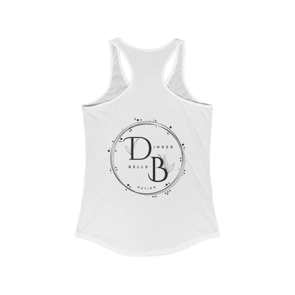 White tank top with circular logo design