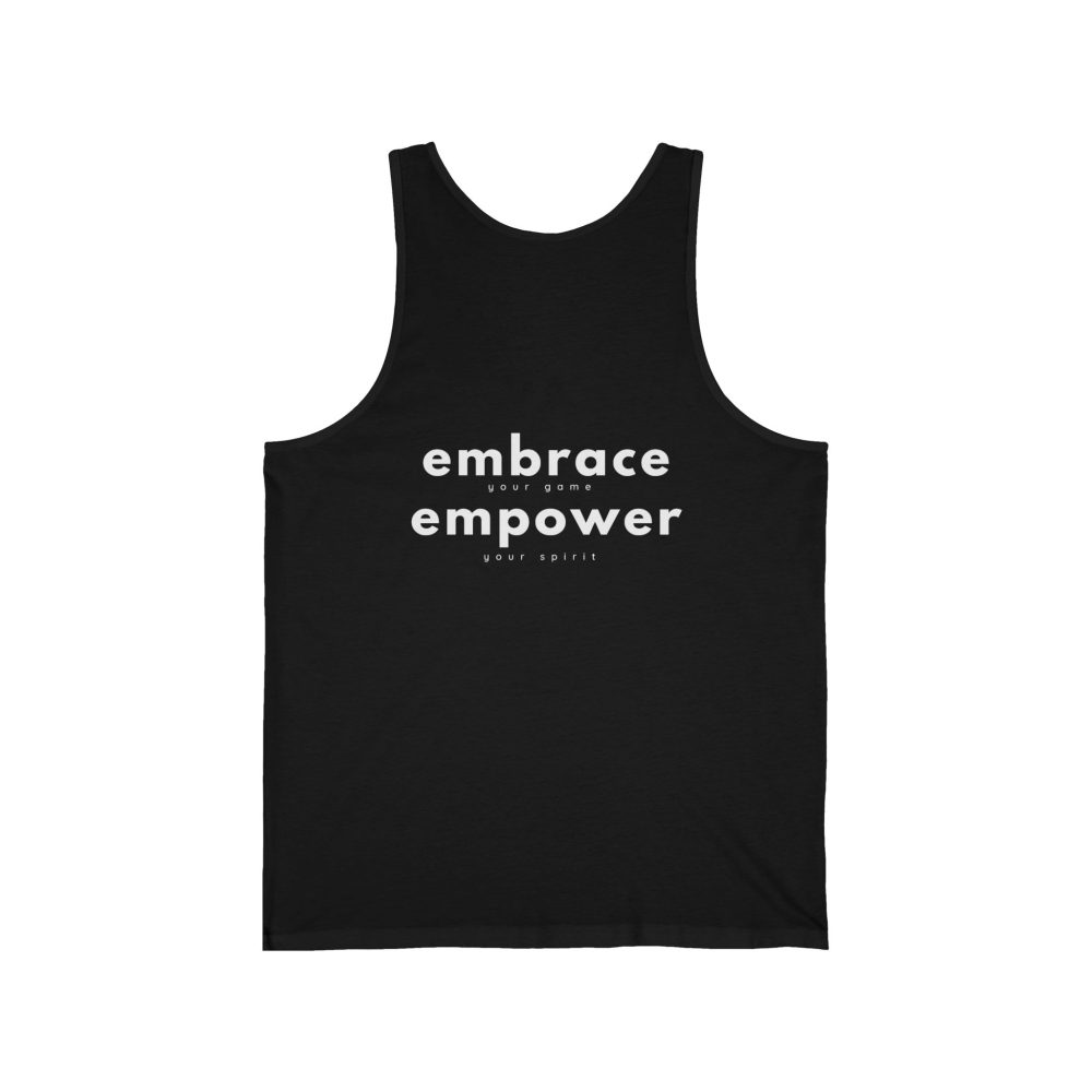 Black tank top with empowering text design.