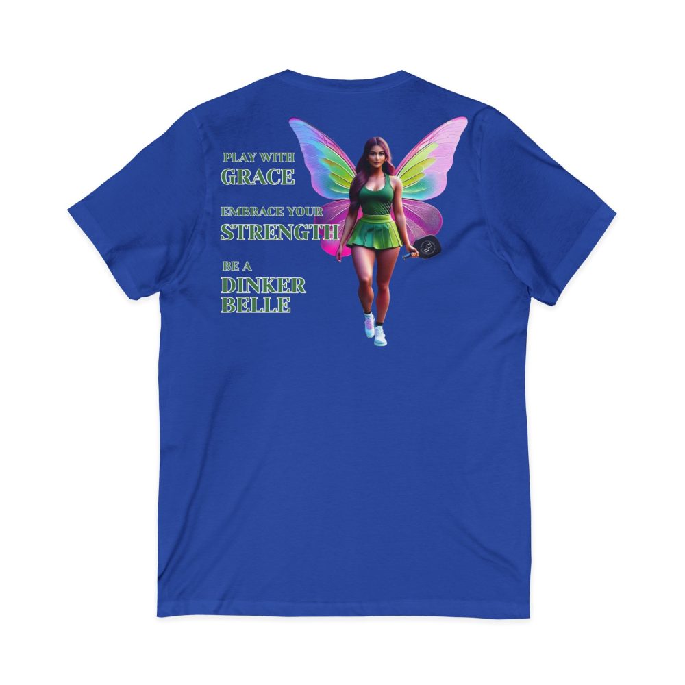 Blue shirt with inspirational text and fairy graphic.