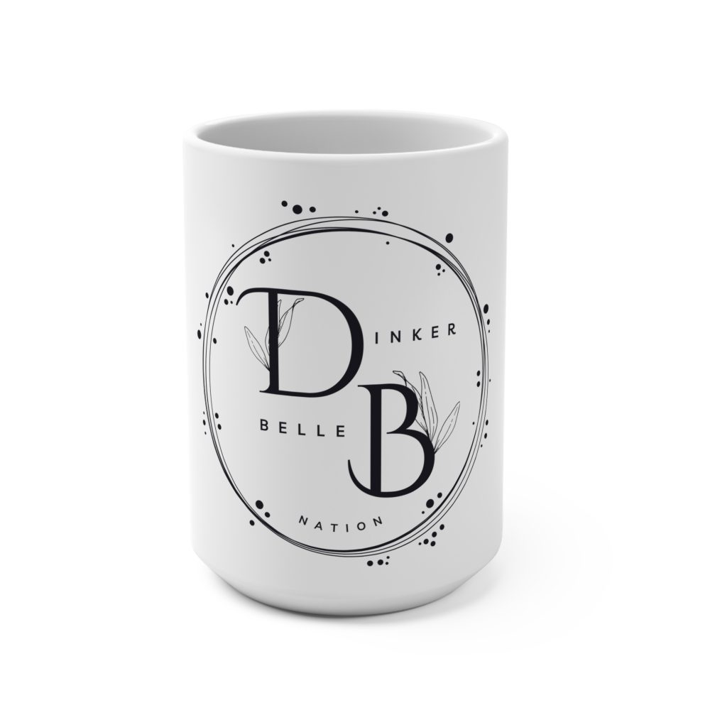 White mug with elegant monogram design.