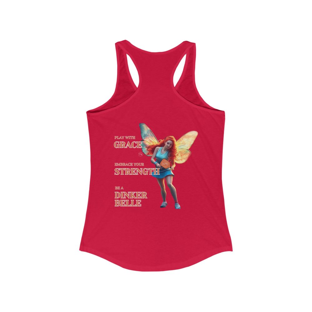 Red tank with fairy and motivational text design.