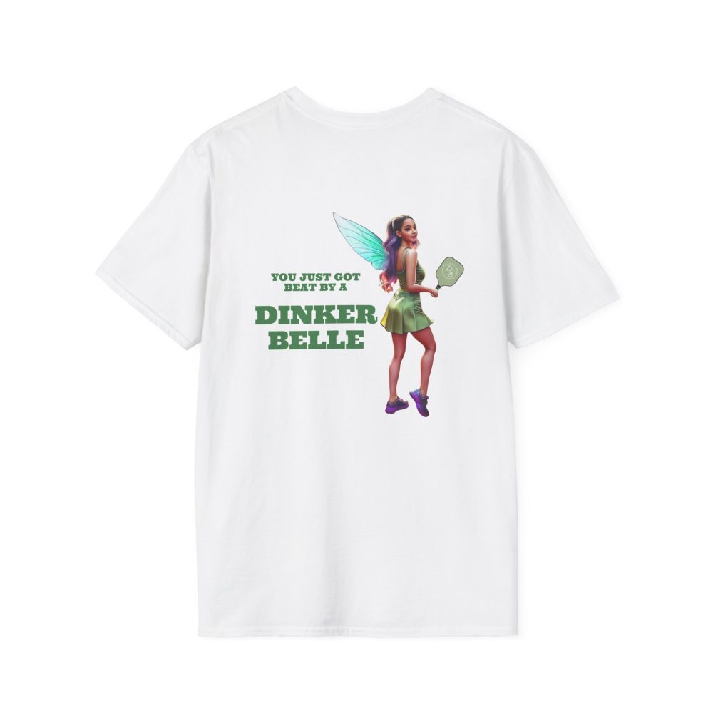 White t-shirt with fairy playing pickleball