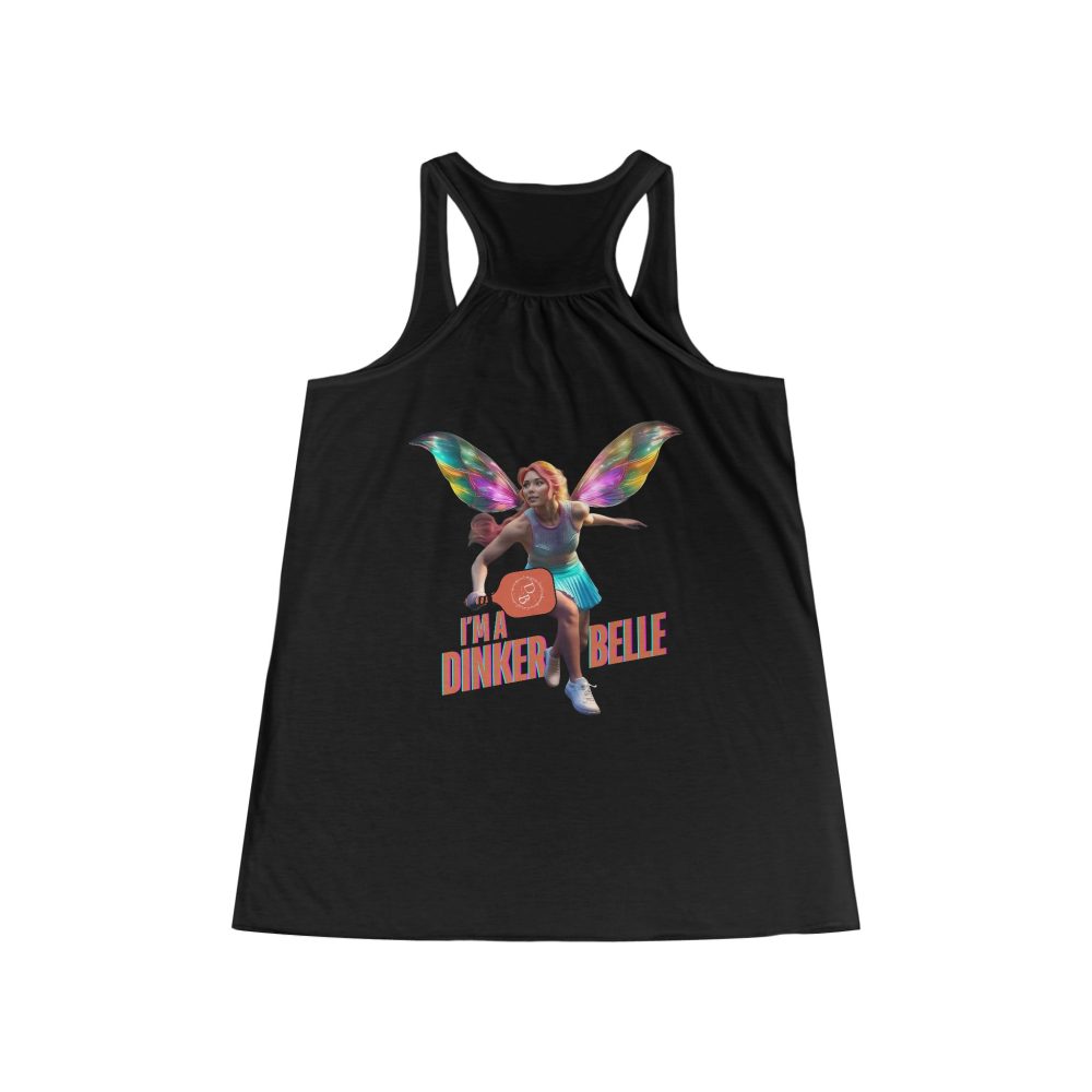 Black tank top with fairy graphic and text.