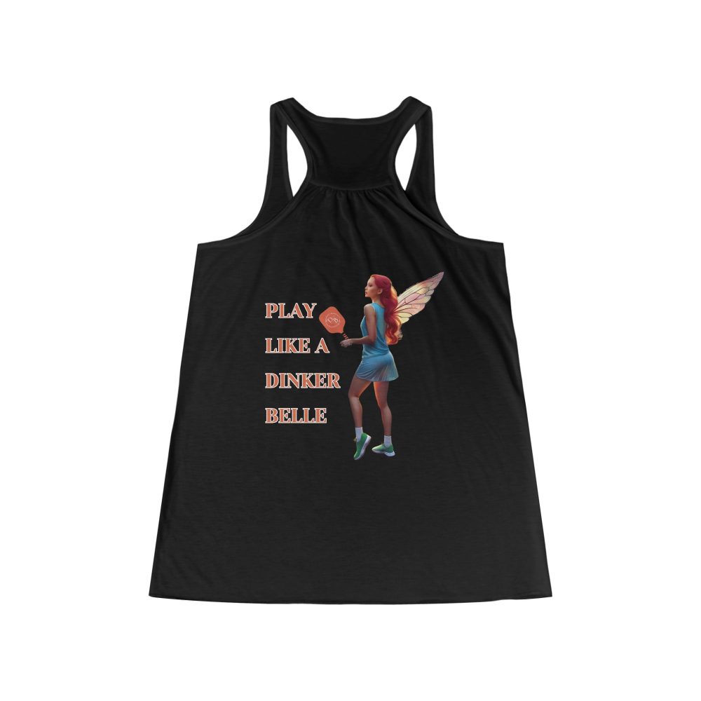 Black tank top with fairy and pickleball design.