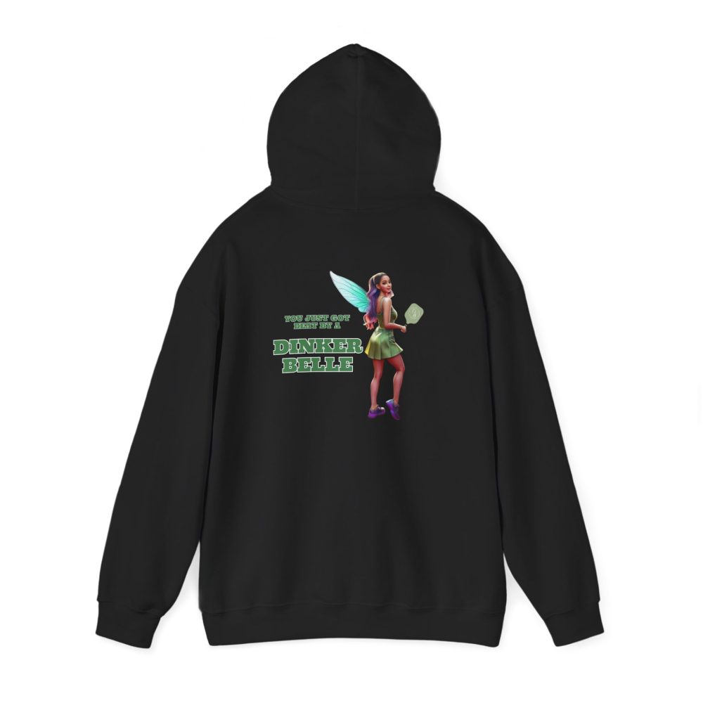 Black hoodie with cartoon character design.