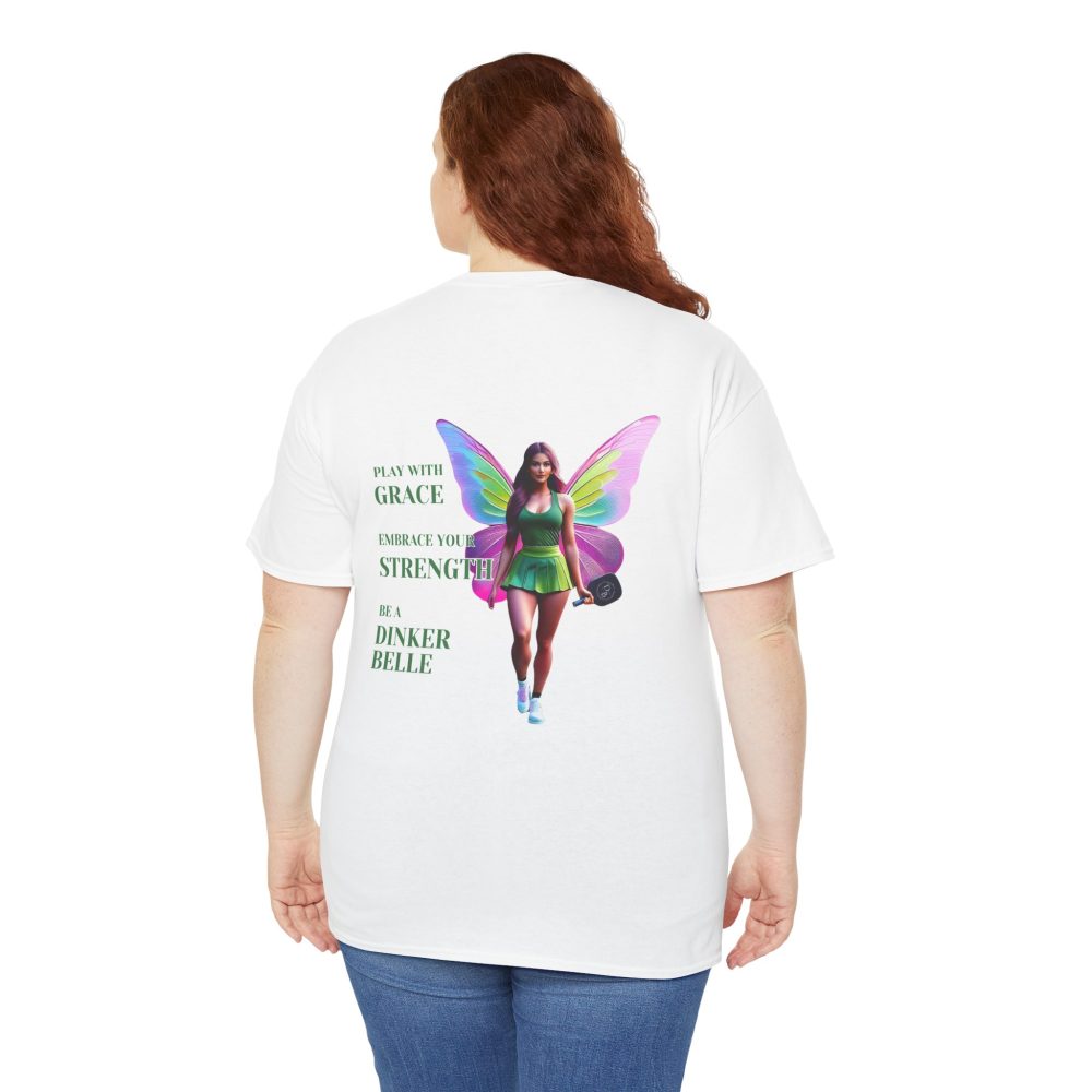 White t-shirt with fairy and pickleball theme.
