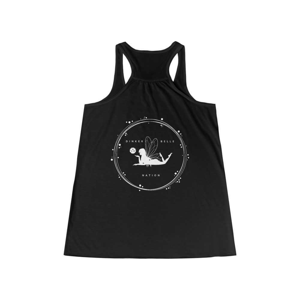 Black tank top with fairy graphic design.