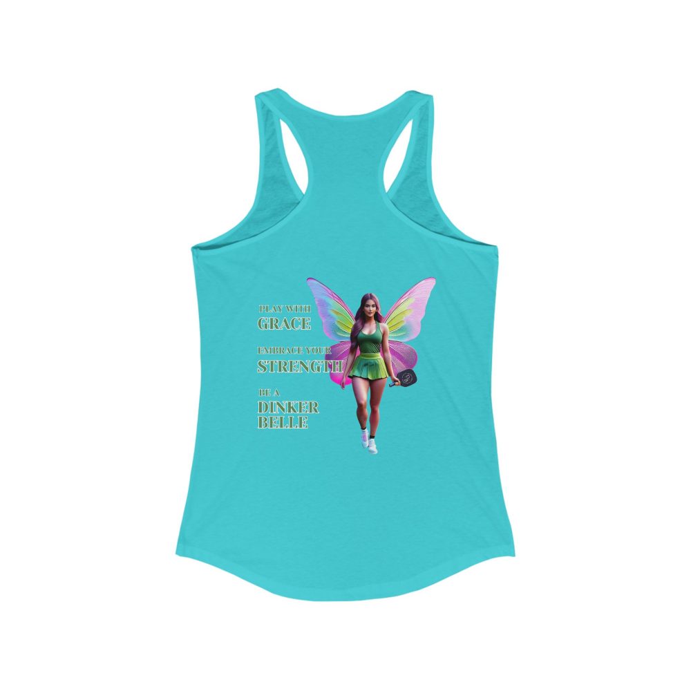 Turquoise tank with fairy and motivational text design.