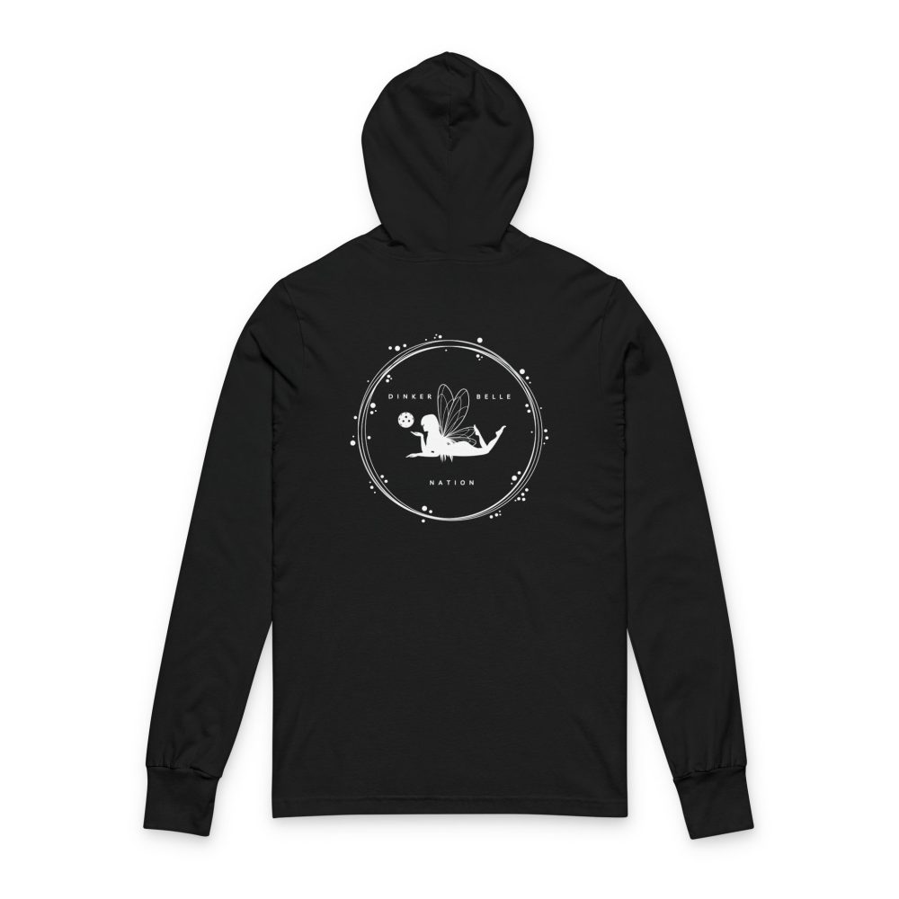 Black hoodie with fairy and moon design on back.
