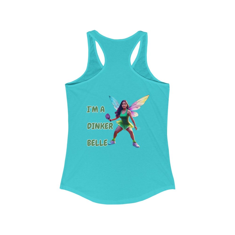 Blue tank top, fairy pickleball graphic, 'I'm a Dinker Belle'