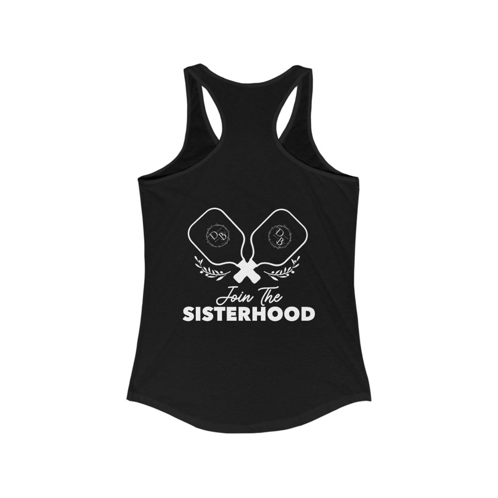 Black tank top with 'Join the Sisterhood' design