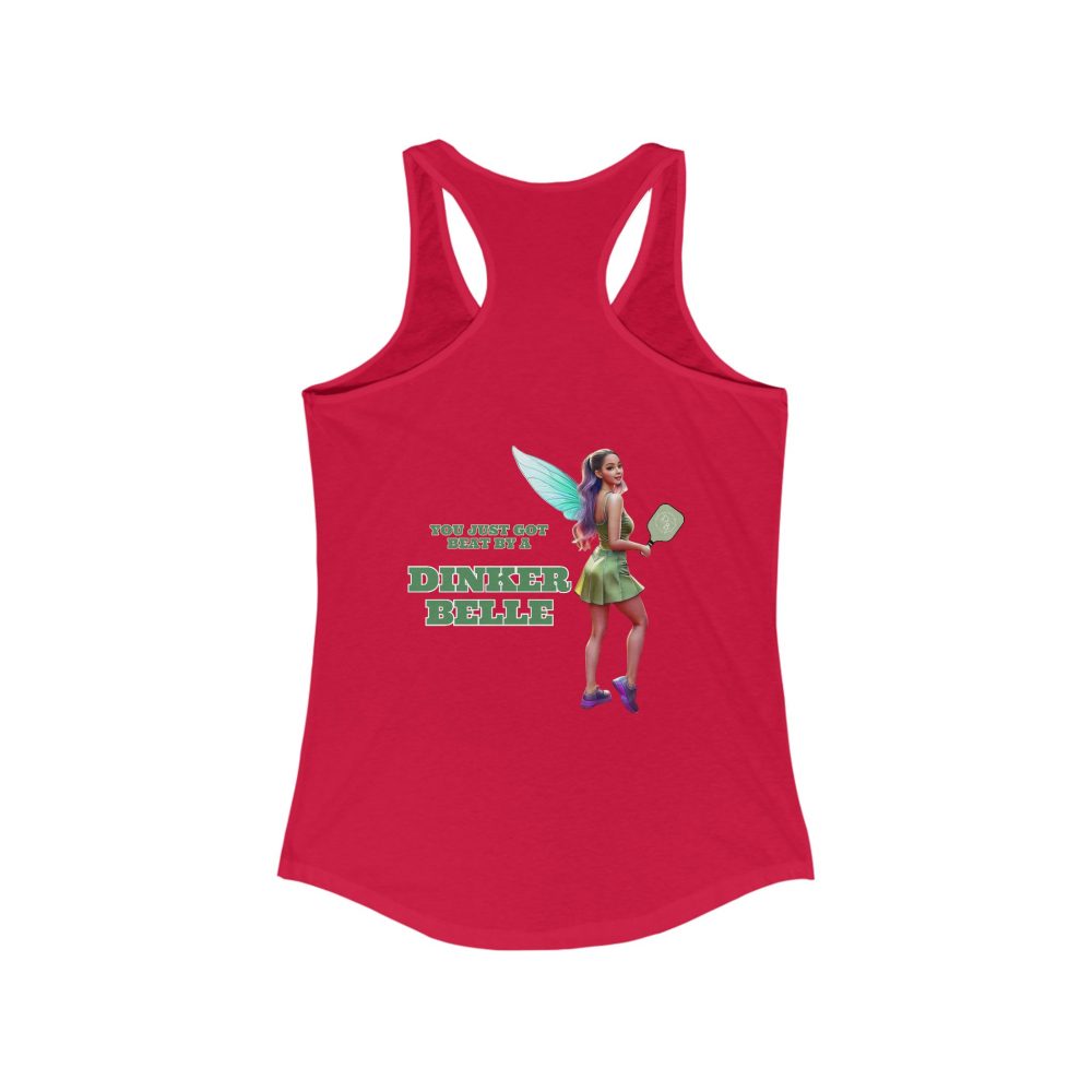 Red tank top with fairy pickleball design.