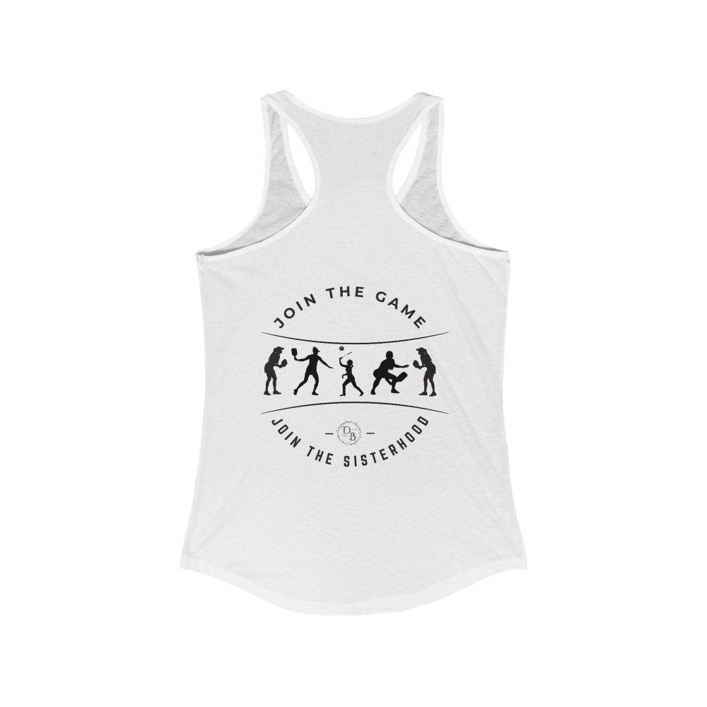 Women's tank top with sports graphic design.