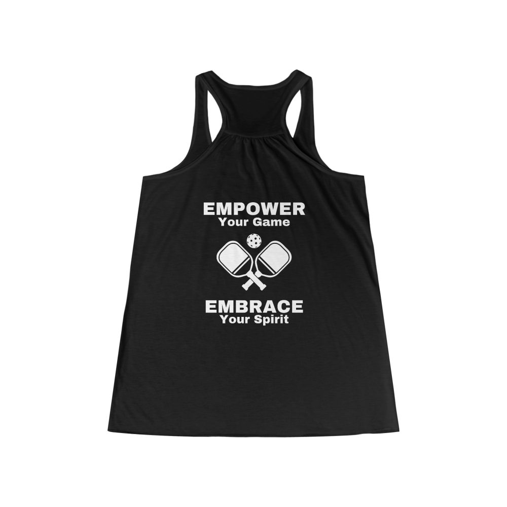 Black tank top with pickleball paddle design.