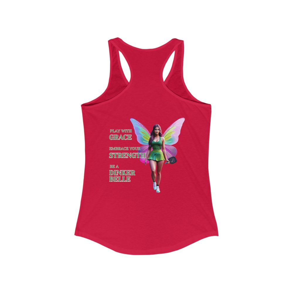 Red tank with fairy, racket, motivational text