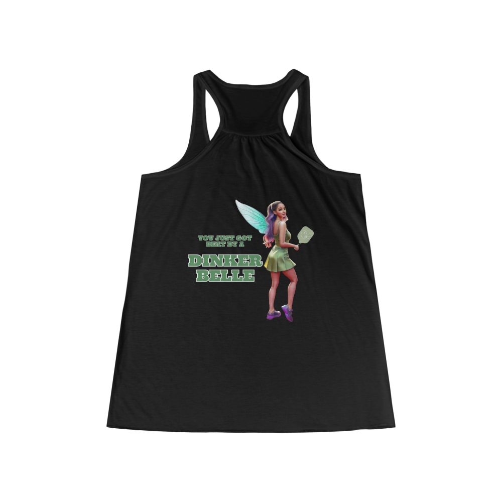 Dinker Belle fairy graphic on black tank top.