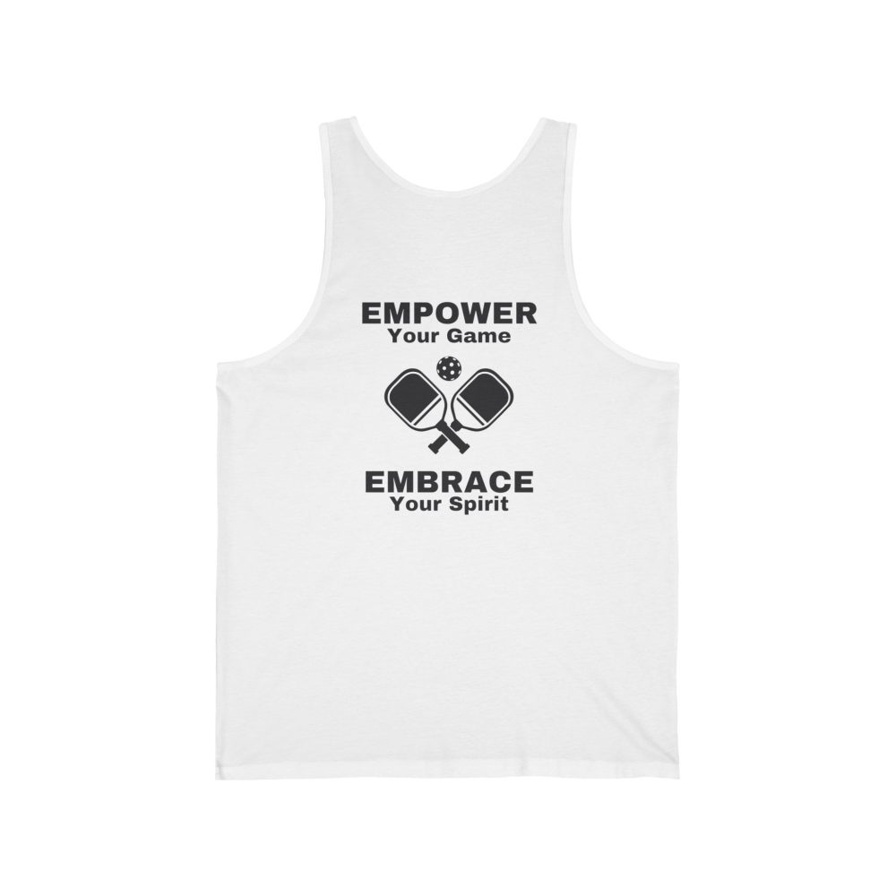 Tank top with empowering pickleball message and paddles
