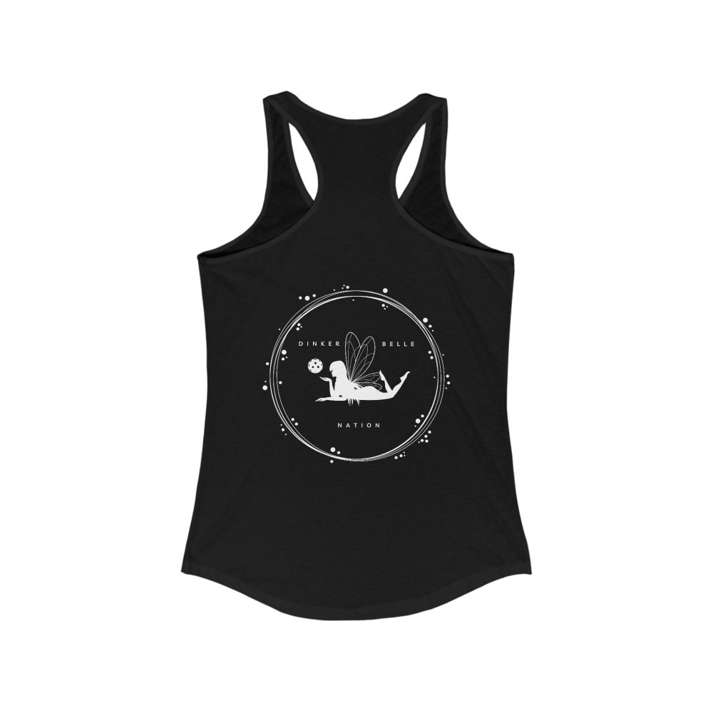 Fairy graphic on black tank top.