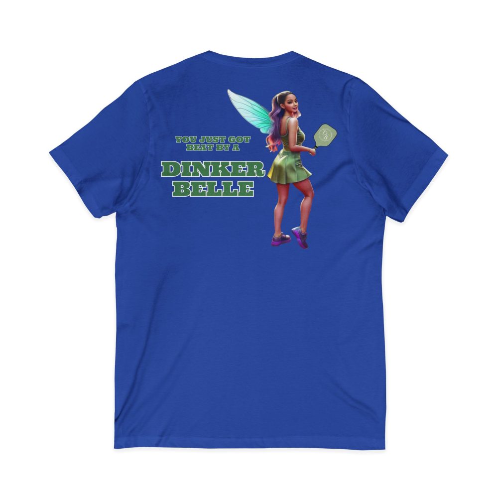Blue 'Dinker Belle' pickleball shirt with winged character.